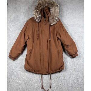 BROMLEY SPORT  Thermoloft Hooded Coyote Puffer Coat Drawstring Sz M Petite Brown